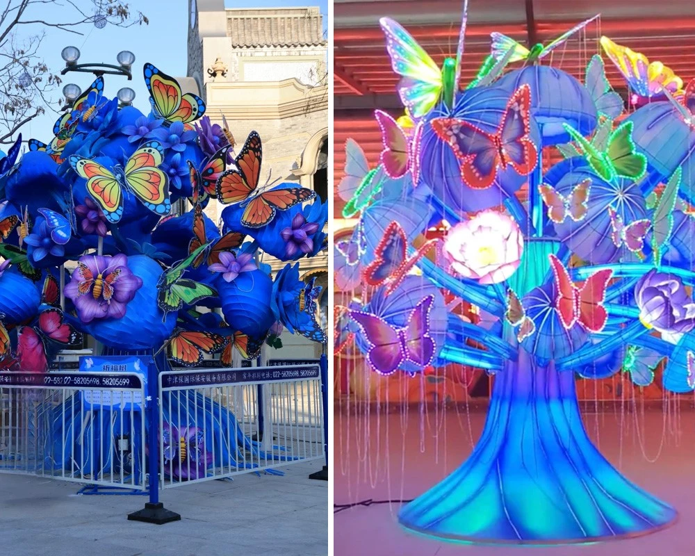 Giant Fabric Lantern Tree with Butterflies Made in China Giant Fabric Lantern Tree with Butterflies Made in China